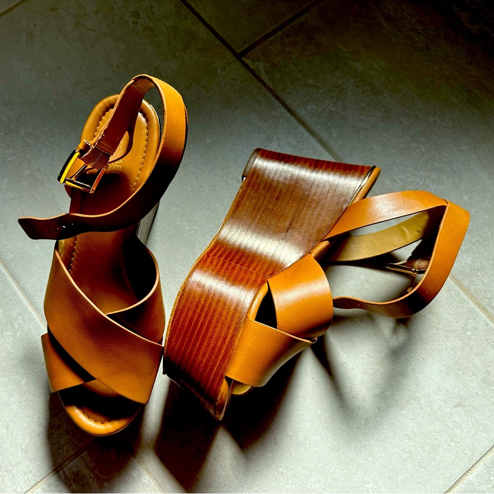 Michael Kors Wedge Sandals - Camel Tan